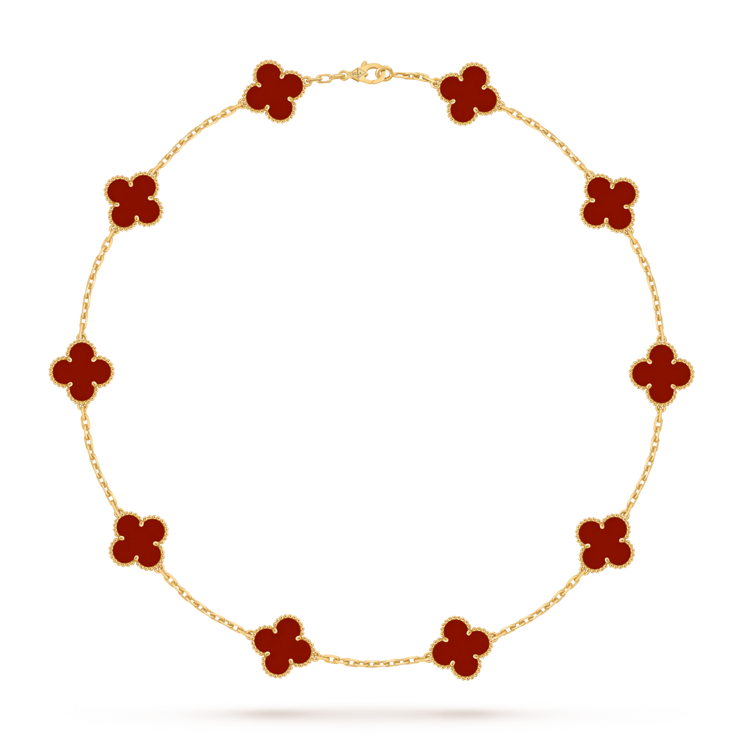 Vintage Alhambra necklace, 10 motifs, 18K yellow gold, carnelian.