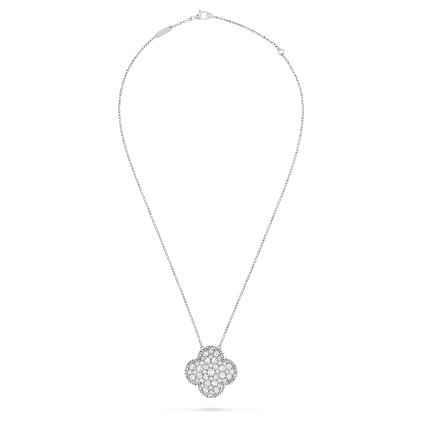 Magic Alhambra pendant, rhodium plated 18K white gold, round diamonds