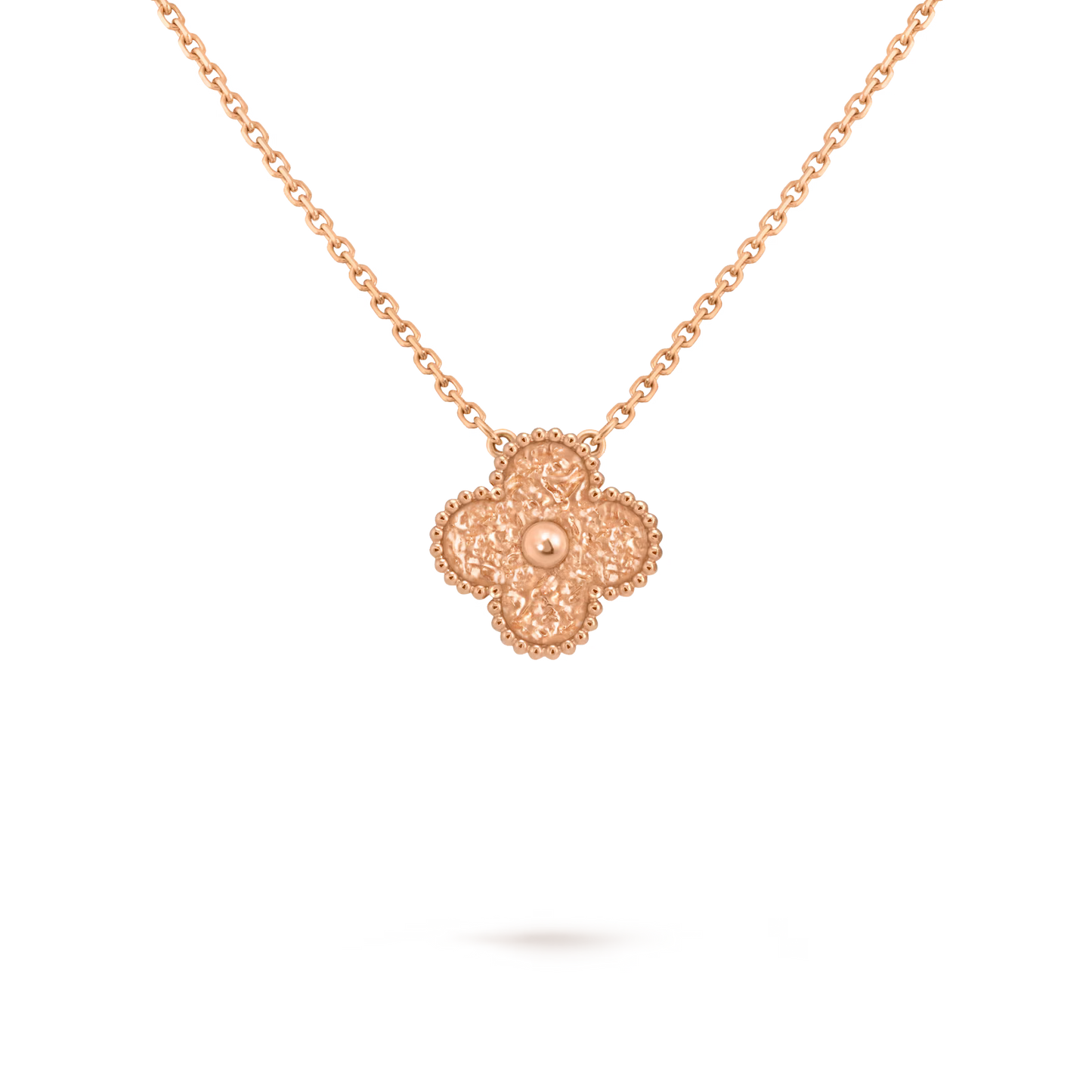 Vintage Alhambra pendant, textured 18K rose gold.