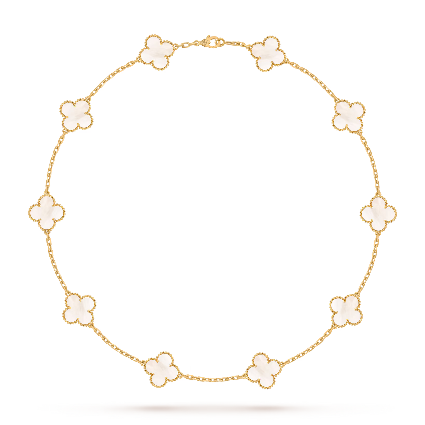 Vintage Alhambra necklace, 10 motifs, 18K yellow gold, white mother-of-pearl.