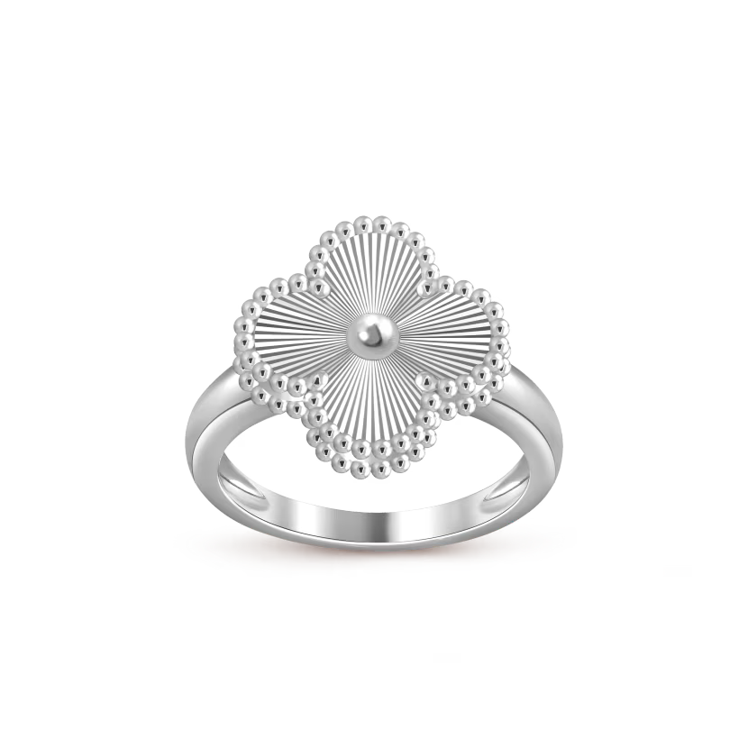 Vintage Alhambra ring, guilloché rhodium plated 18K white gold.