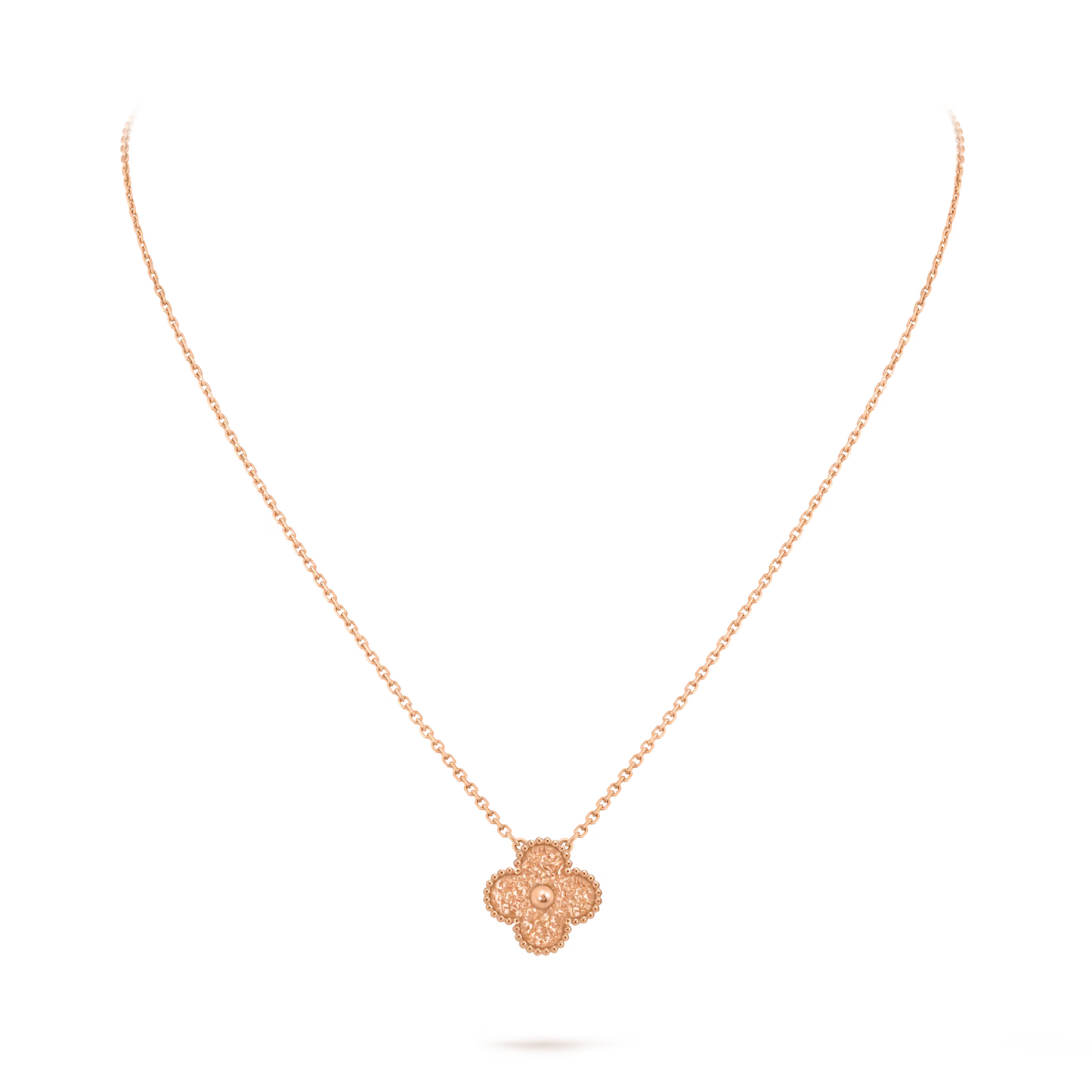 Vintage Alhambra pendant, textured 18K rose gold.