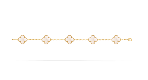 Vintage Alhambra bracelet, 5 motifs 18K yellow gold, Mother-of-pearl