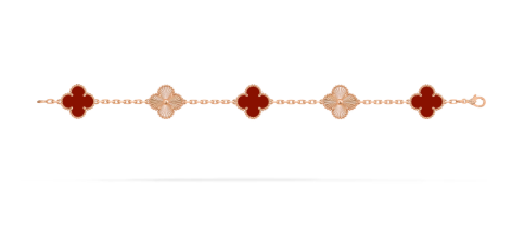 Vintage Alhambra bracelet, 5 motifs. 18K rose gold, Carnelian