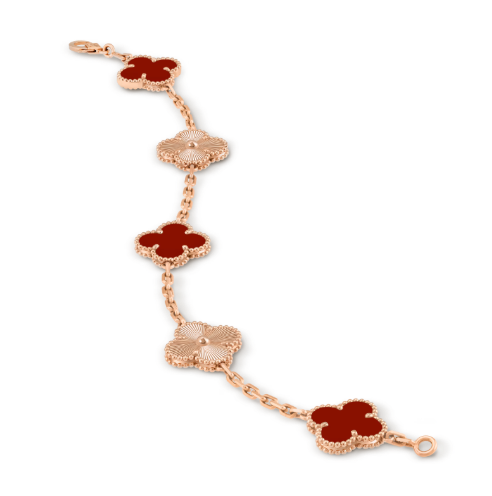 Vintage Alhambra bracelet, 5 motifs. 18K rose gold, Carnelian