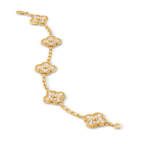 Vintage Alhambra bracelet, 5 motifs. 18K yellow gold, Diamond