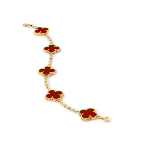 Vintage Alhambra bracelet, 5 motifs. 18K yellow gold, Carnelian