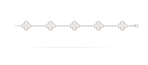 Vintage Alhambra bracelet, 5 motifs. 18K white gold, Mother-of-pearl