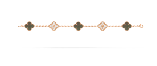 Vintage Alhambra bracelet, 5 motifs, 18K rose gold, gray mother-of-pearl, round diamonds