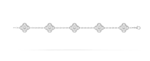 Vintage Alhambra bracelet, 5 motifs, rhodium plated 18K white gold, round diamonds