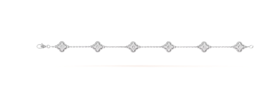 Sweet Alhambra bracelet, 6 motifs, rhodium plated 18K white gold, round diamonds