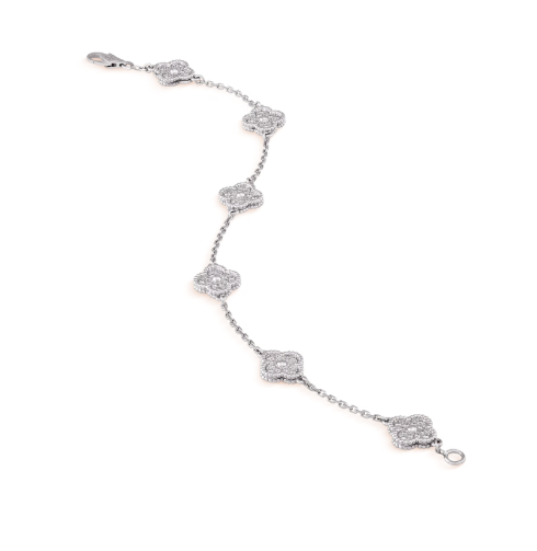 Sweet Alhambra bracelet, 6 motifs, rhodium plated 18K white gold, round diamonds