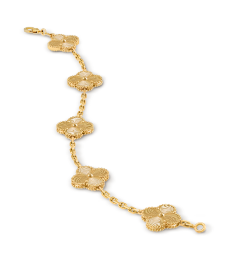 Vintage Alhambra bracelet, 5 motifs, guilloché 18K yellow gold.
