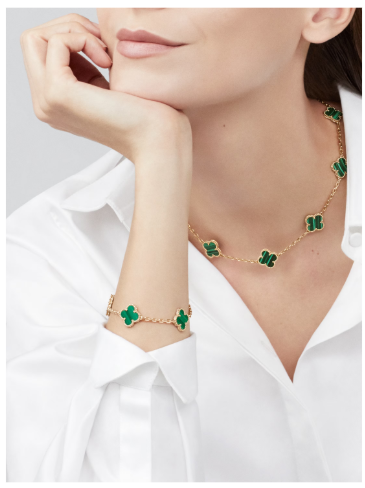 Vintage Alhambra bracelet, 5 motifs, 18K yellow gold, malachite.