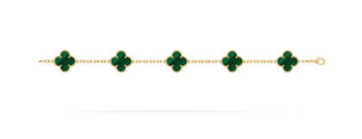 Vintage Alhambra bracelet, 5 motifs, 18K yellow gold, malachite.