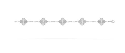 Vintage Alhambra bracelet, 5 motifs, guilloché, 18K white gold.