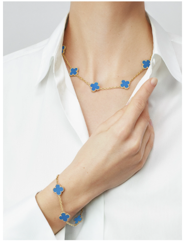 Vintage Alhambra bracelet, 5 motifs, 18K yellow gold, blue agate.