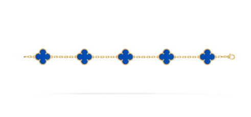 Vintage Alhambra bracelet, 5 motifs, 18K yellow gold, blue agate.