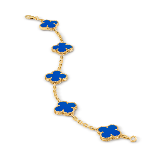 Vintage Alhambra bracelet, 5 motifs, 18K yellow gold, blue agate.