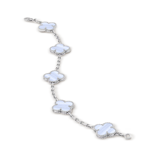 Vintage Alhambra bracelet, 5 motifs, 18K white gold, chalcedony.