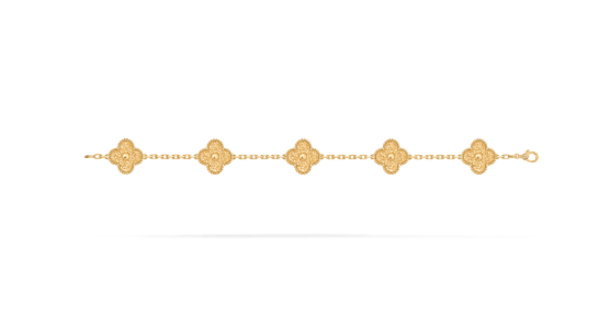 Vintage Alhambra bracelet, 5 motifs, textured 18K yellow gold.