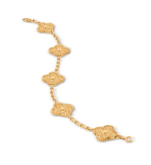 Vintage Alhambra bracelet, 5 motifs, textured 18K yellow gold.