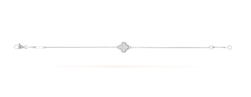 Sweet Alhambra bracelet, 1 motif, 18K white gold, round diamonds