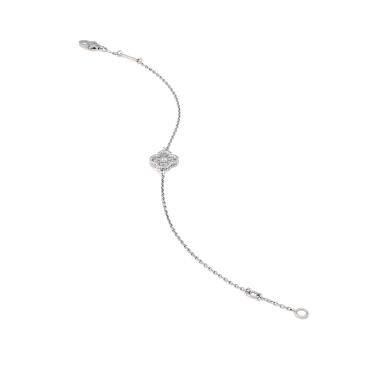 Sweet Alhambra bracelet, 1 motif, 18K white gold, round diamonds