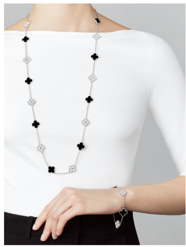 Vintage Alhambra bracelet, 5 motifs, 18K white gold, onyx, round diamonds