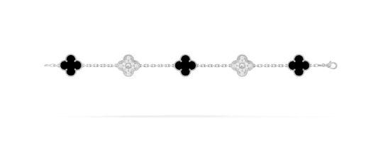Vintage Alhambra bracelet, 5 motifs, 18K white gold, onyx, round diamonds