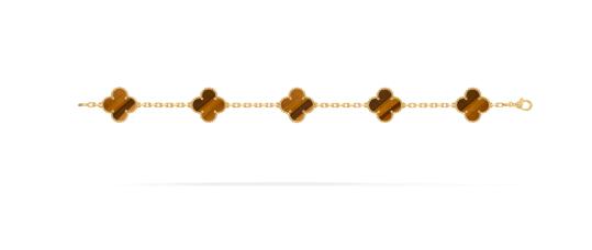 Vintage Alhambra bracelet, 5 motifs, 18K yellow gold, tiger’s eye.