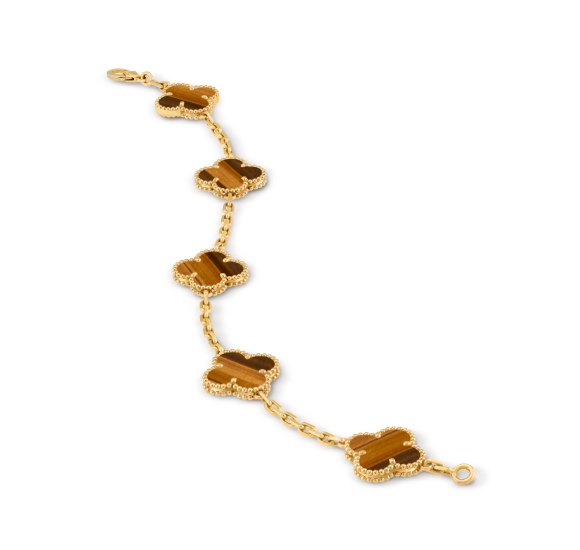Vintage Alhambra bracelet, 5 motifs, 18K yellow gold, tiger’s eye.