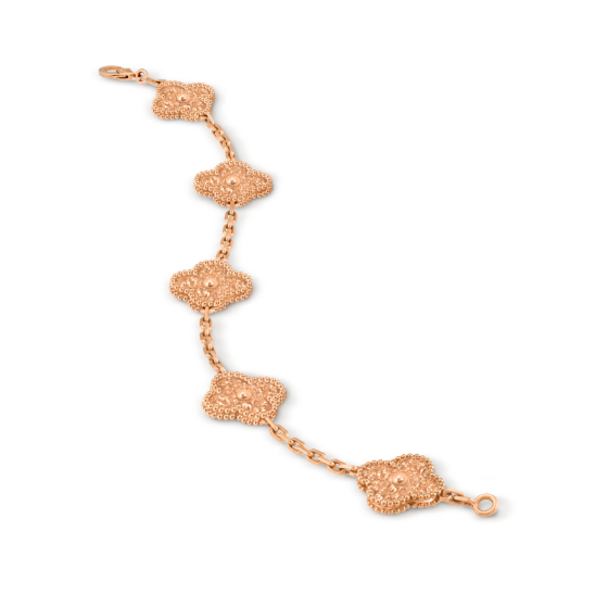 Vintage Alhambra bracelet, 5 motifs, textured 18K rose gold.