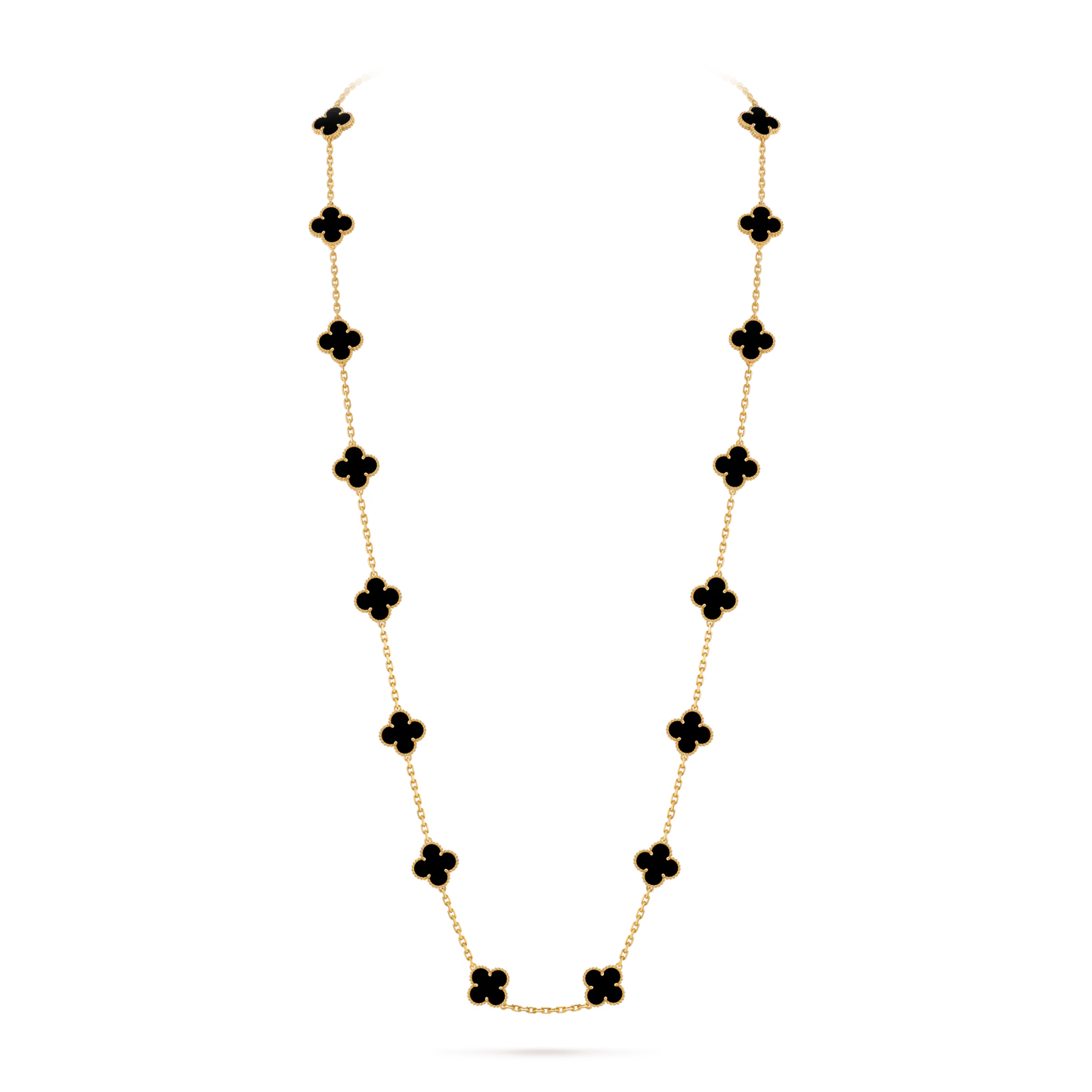 Vintage Alhambra long necklace, 20 motifs, 18K yellow gold, onyx.