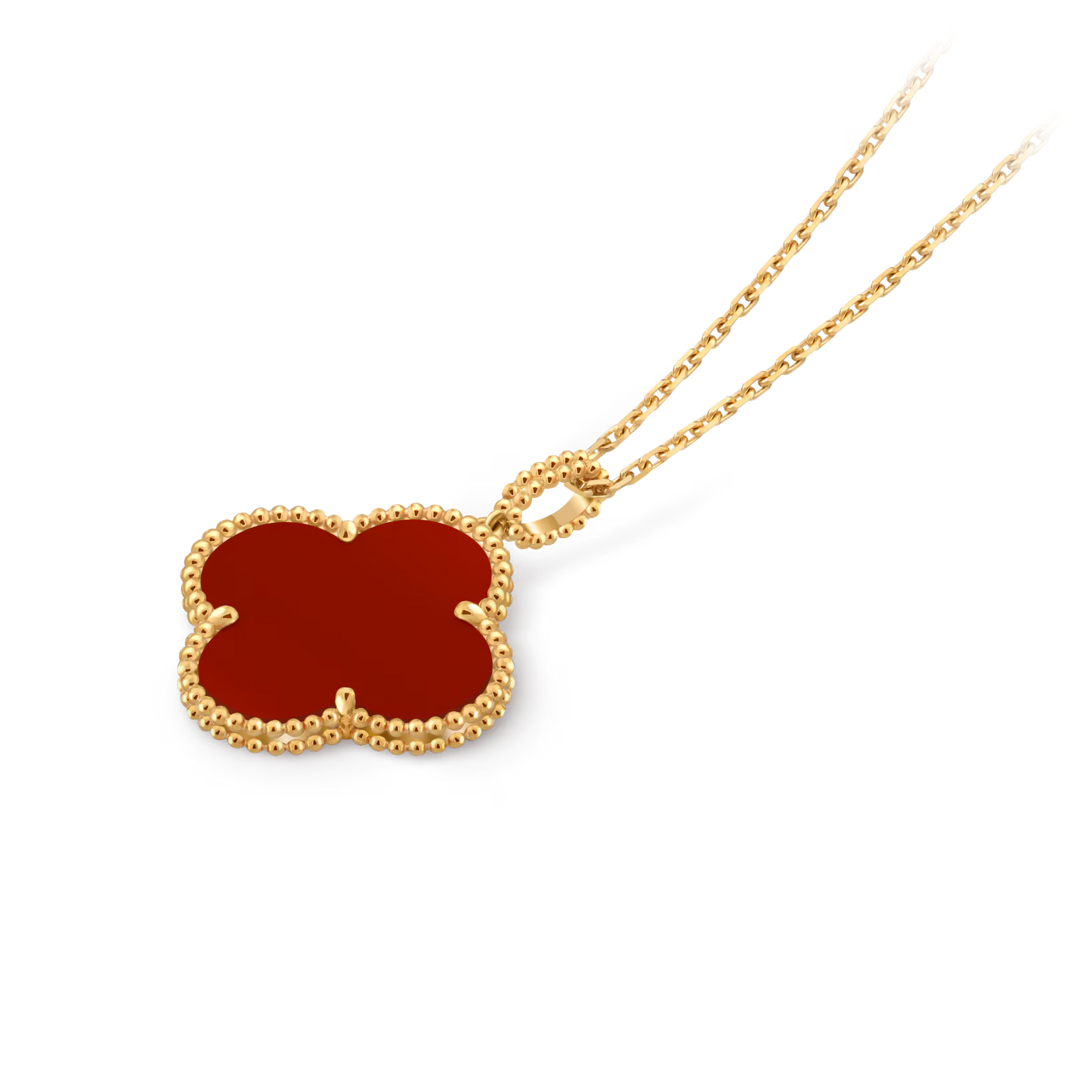 Magic Alhambra long necklace 1 motif, 18K yellow gold, carnelian.