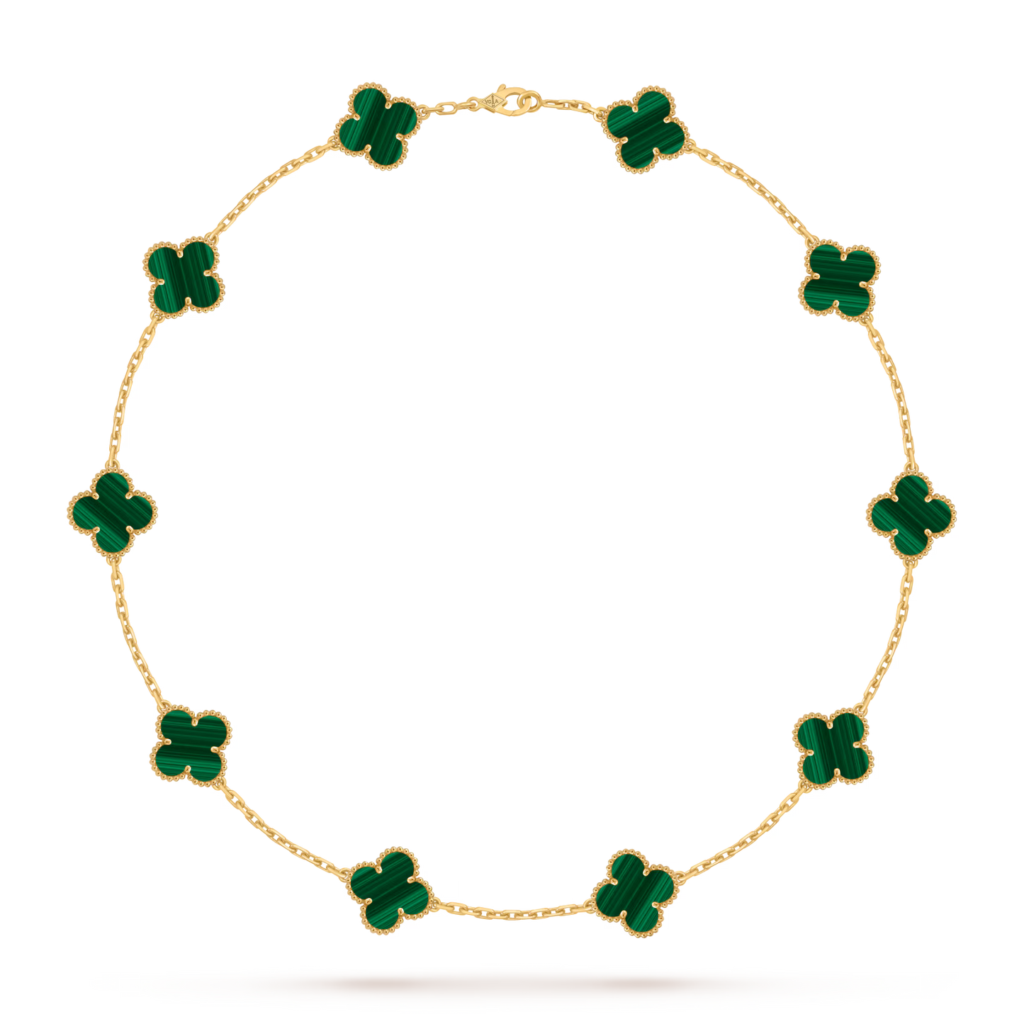 Vintage Alhambra necklace, 10 motifs, 18K yellow gold, malachite.