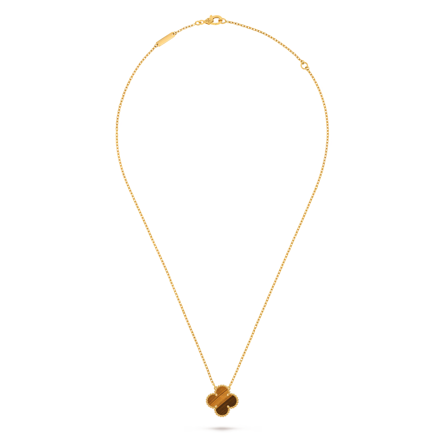 Vintage Alhambra pendant, 18K yellow gold, tiger’s eye.