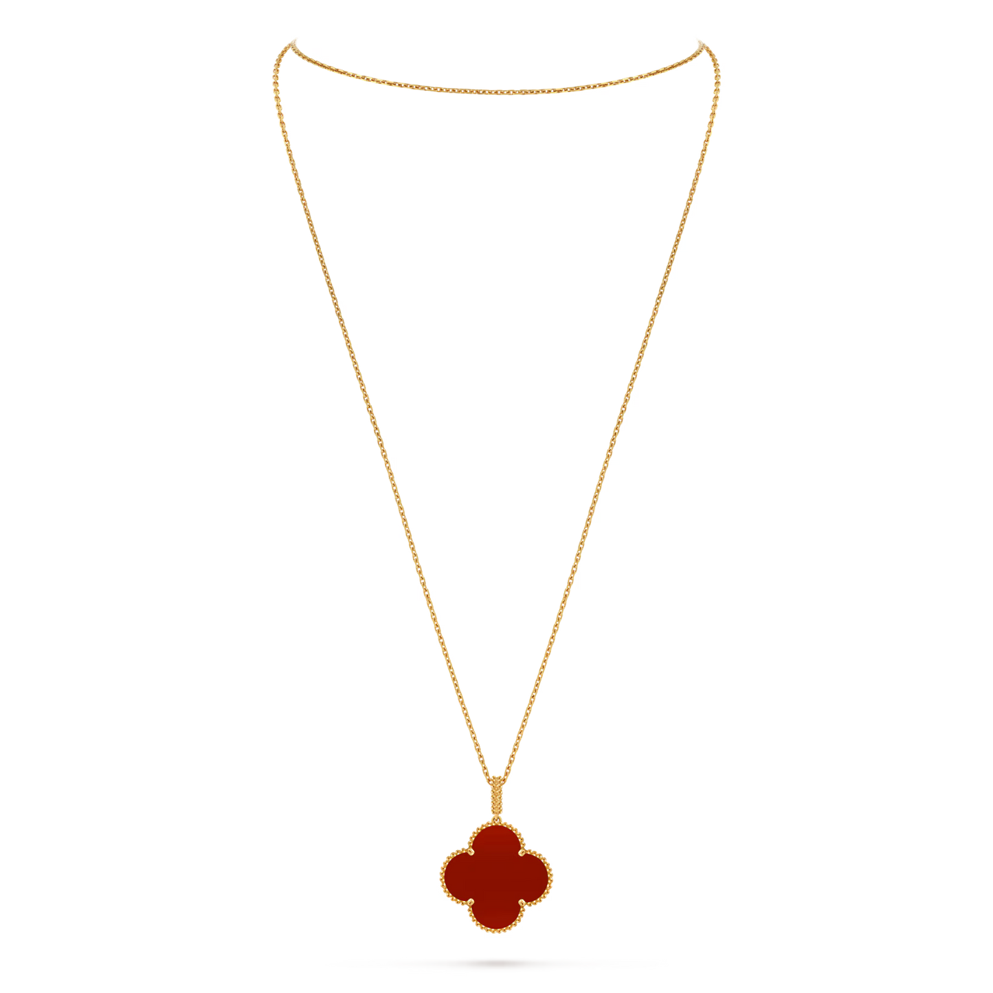 Magic Alhambra long necklace 1 motif, 18K yellow gold, carnelian.