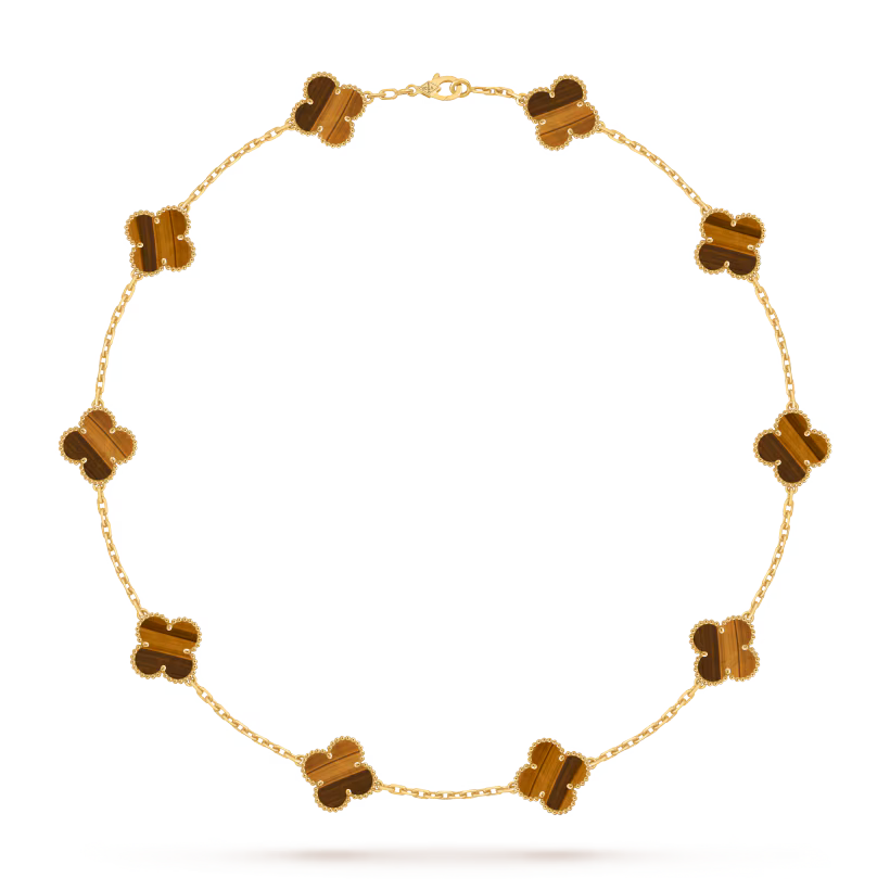 Vintage Alhambra necklace, 10 motifs, 18K yellow gold, tiger’s eye.