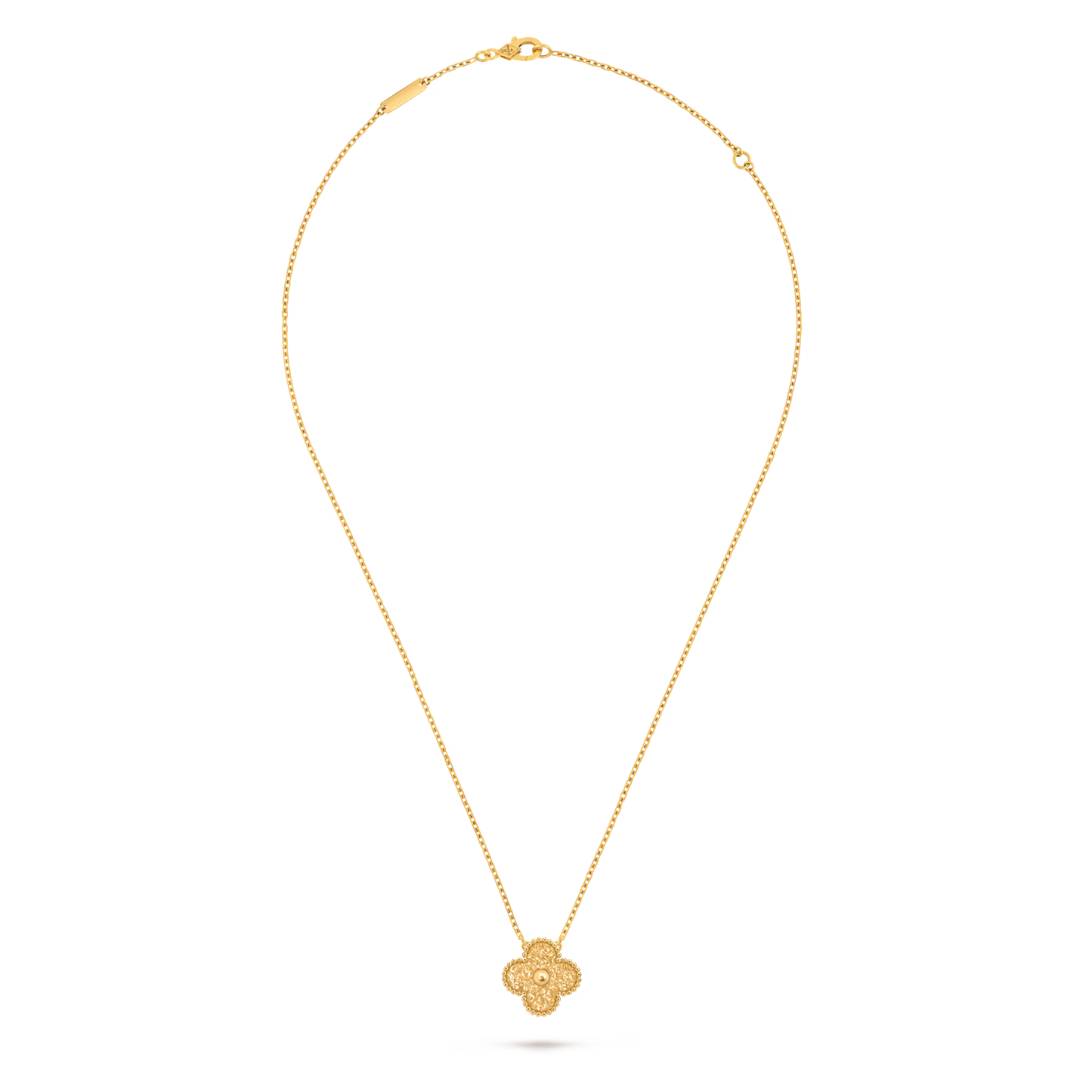 Vintage Alhambra pendant, textured 18K yellow gold.