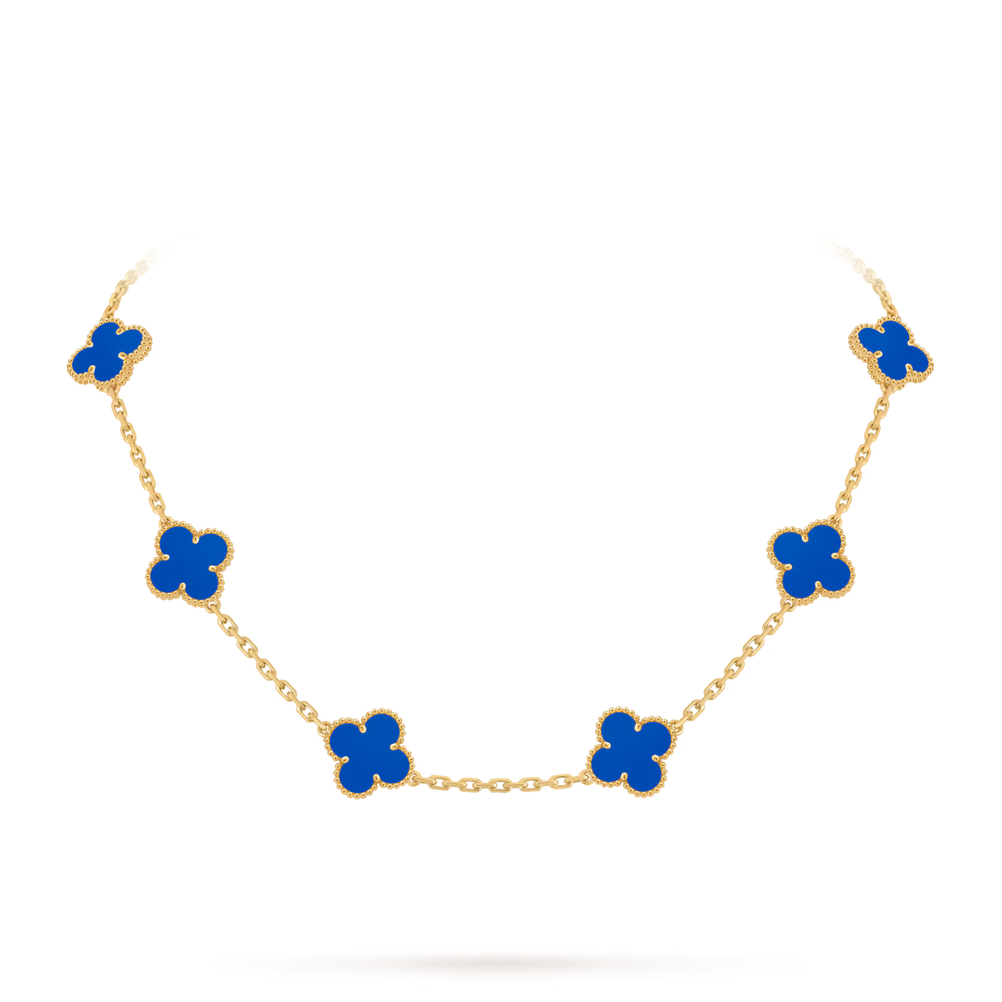 Vintage Alhambra necklace, 10 motifs, 18K yellow gold, blue agate.