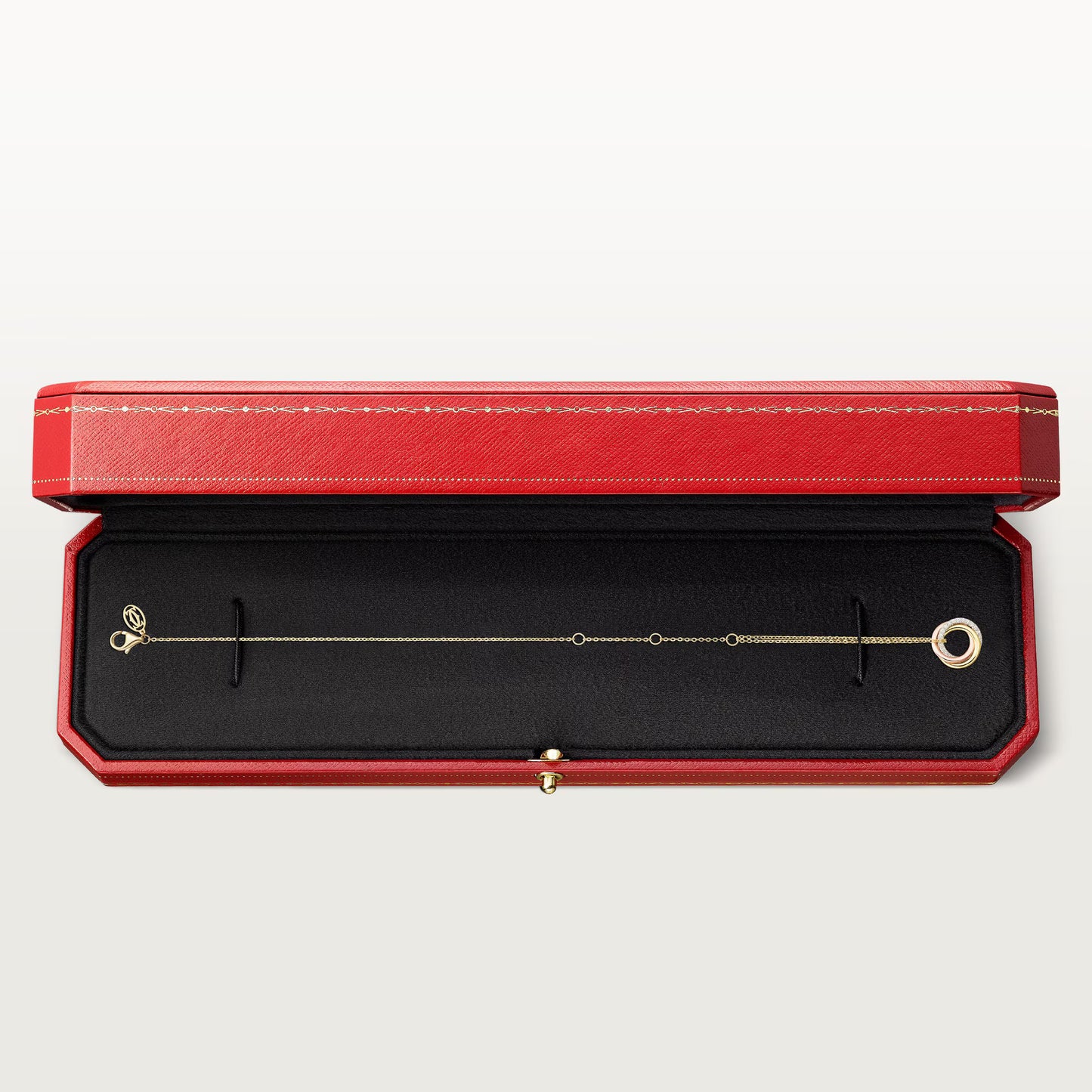 Trinity bracelet 18K white, yellow and rose gold, on chain, diamonds.