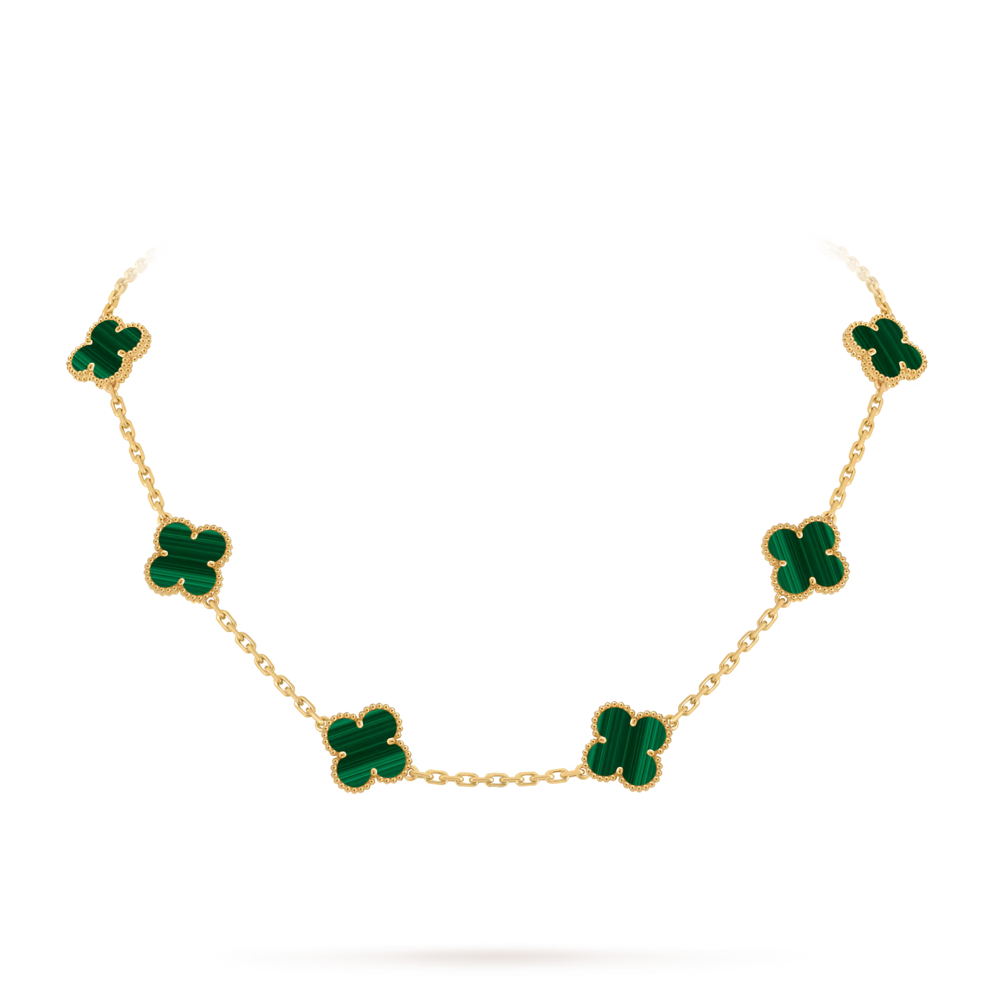Vintage Alhambra necklace, 10 motifs, 18K yellow gold, malachite.