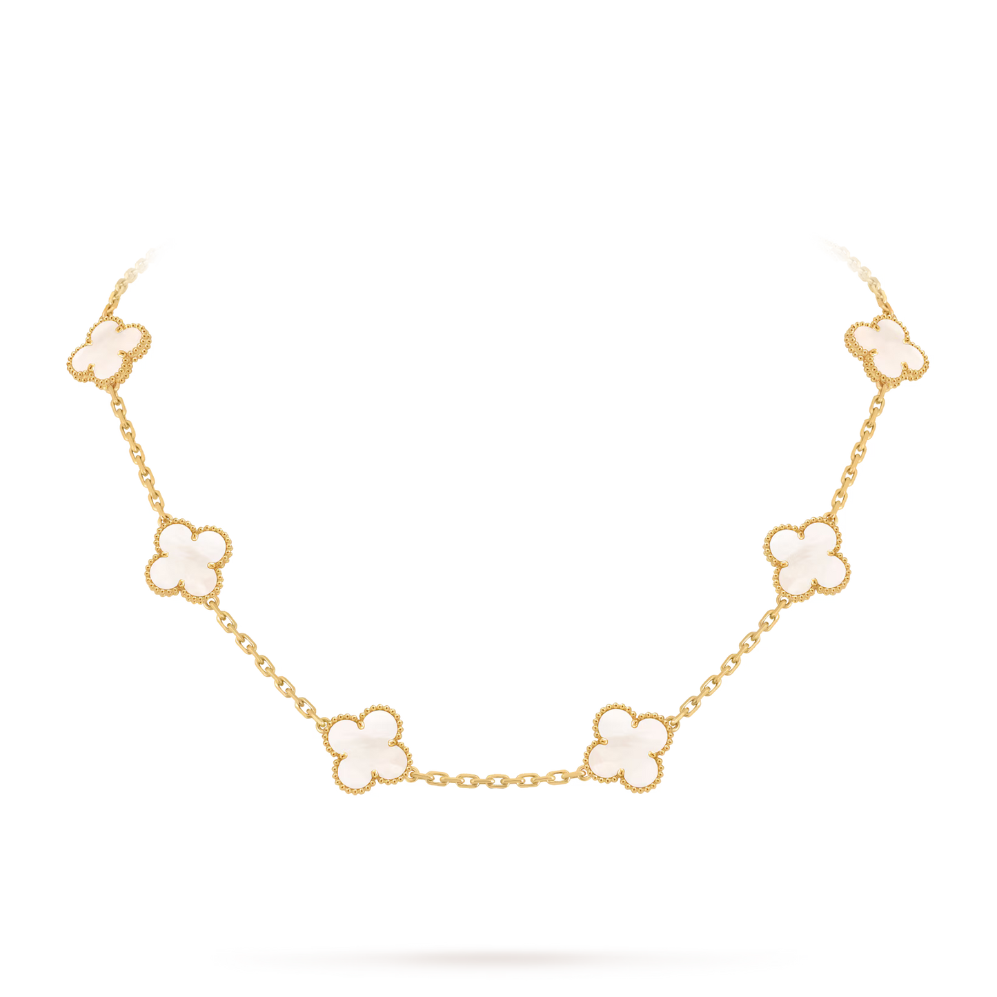 Vintage Alhambra necklace, 10 motifs, 18K yellow gold, white mother-of-pearl.