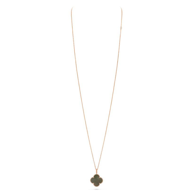Magic Alhambra long necklace, 1 motif, 18K rose gold, gray mother-of-pearl.