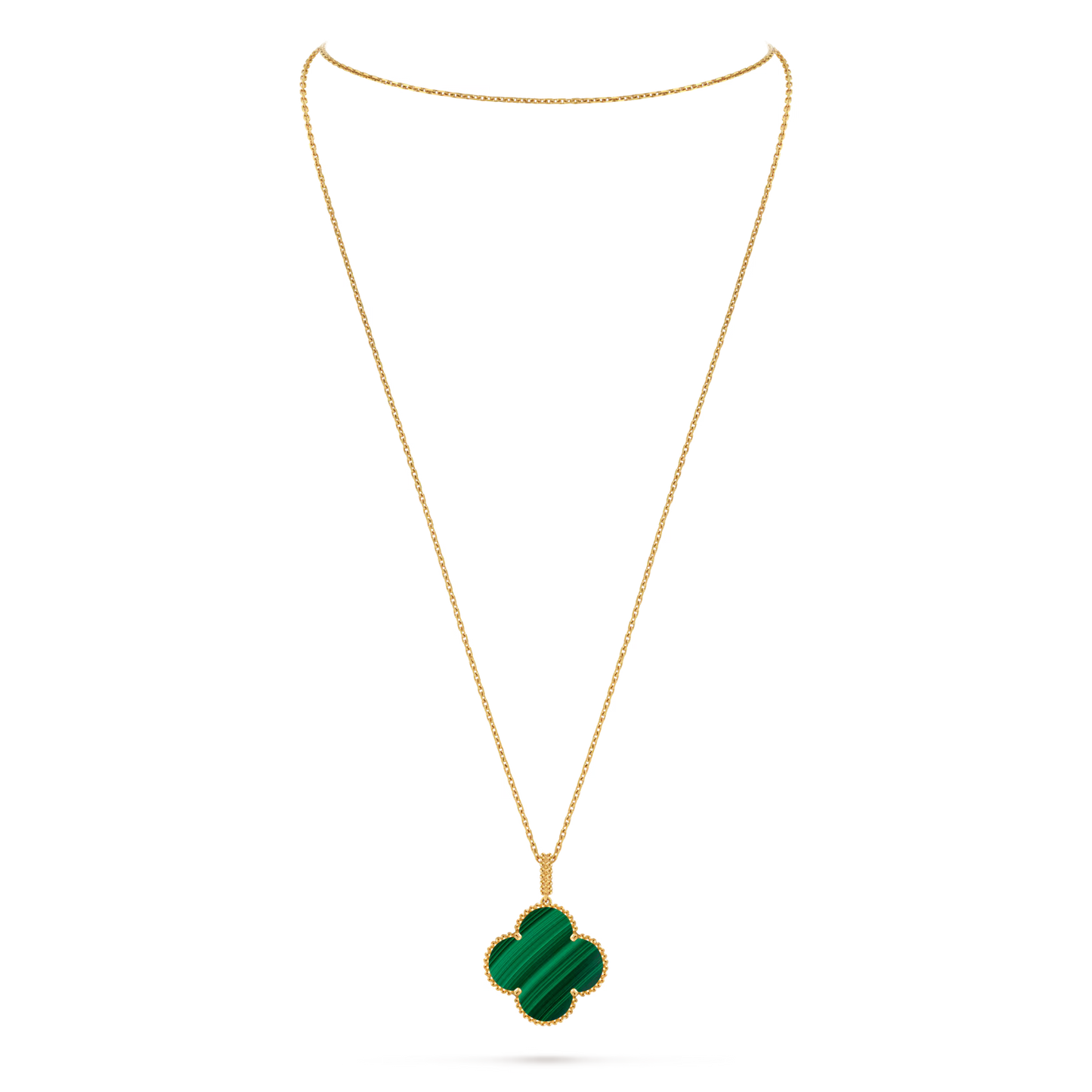 Magic Alhambra long necklace, 1 motif, 18K yellow gold, malachite.
