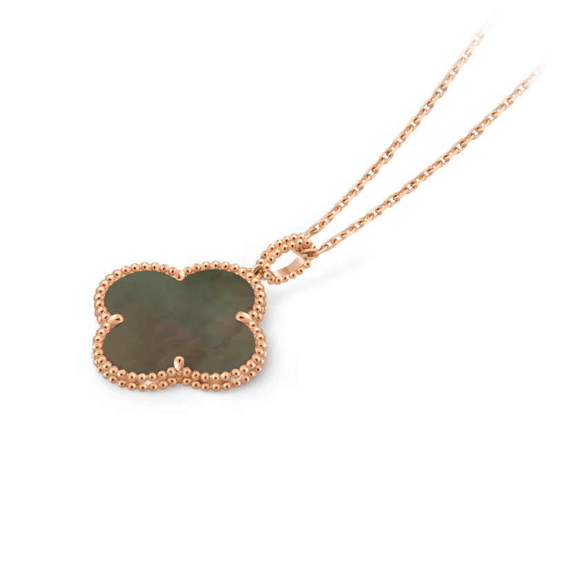 Magic Alhambra long necklace, 1 motif, 18K rose gold, gray mother-of-pearl.