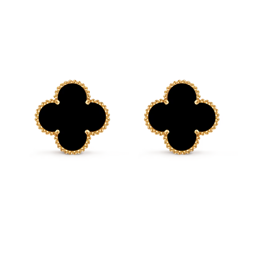 Magic Alhambra earrings, 18K yellow gold, onyx.