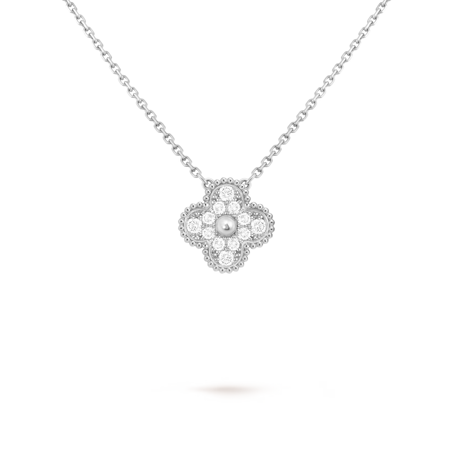 Vintage Alhambra pendant, 18K white gold, round diamonds