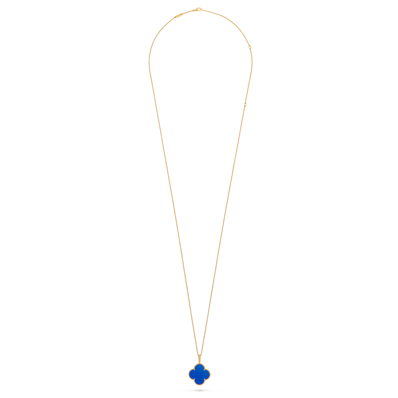 Magic Alhambra long necklace, 1 motif, 18K yellow gold, blue agate.